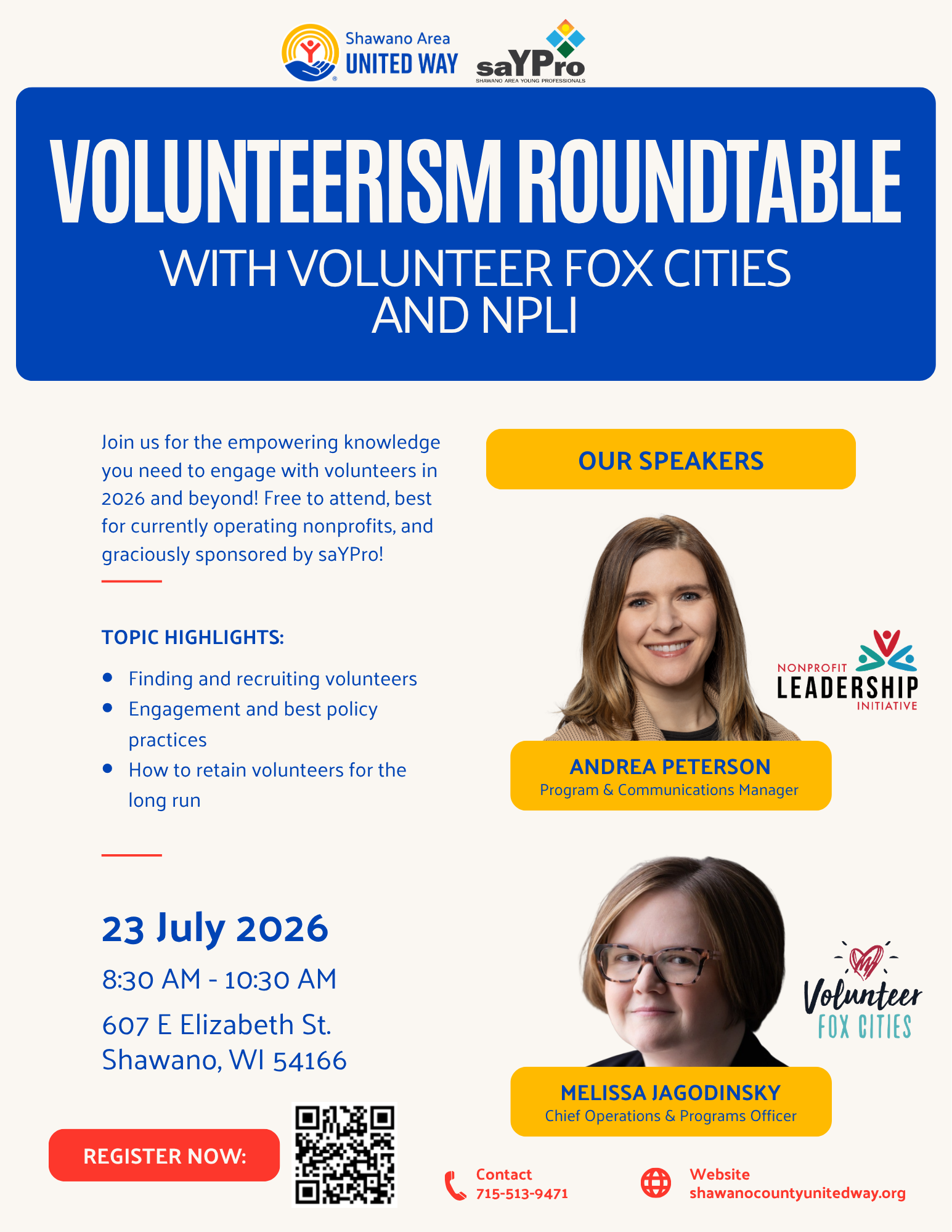 Volunteerism Roundtable informational flyer