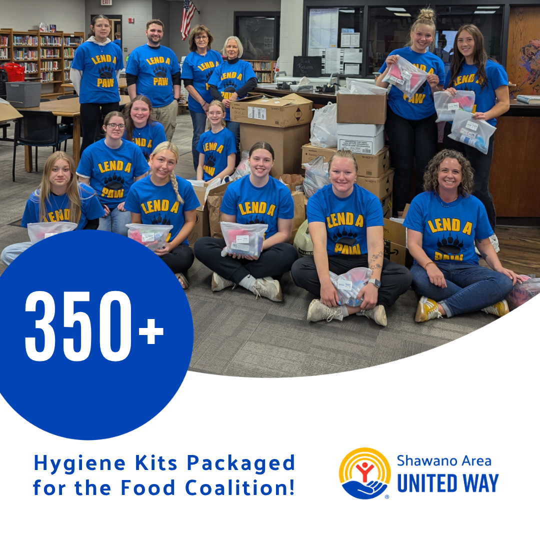 Infographic of the Bonduel High School Students who helped package 350+ hygiene kits for the Shawano-Menominee Food Coalition