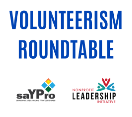 Volunteerism Roundtable image with logos for United Way, saYPro, NPLI, and Volunteer Fox Cities